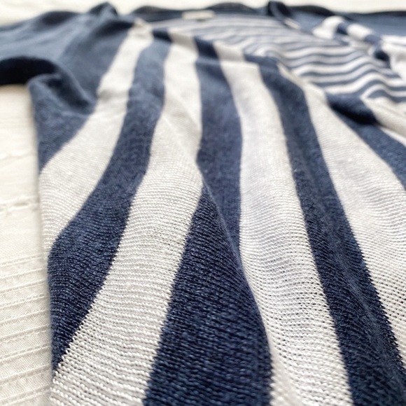 J JILL LINEN BLEND WHITE NAVY STRIPED NAUTICAL COASTAL CARDIGAN - M - Picture 6 of 9